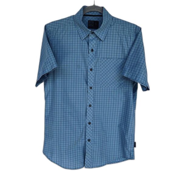 Magpul Industries Short Sleeve Snap Button Up Shirt Blue Plaid Pocket Men‎ Small - Picture 1 of 2